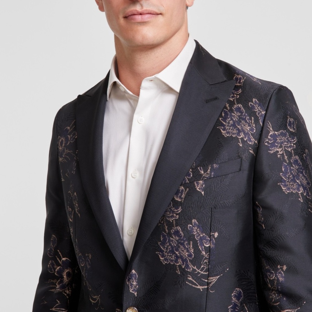 ๐SOLD๐ TALLIA Men's Slim-Fit Floral Jacquard Sport Coat - Black Gold Sz 42R - Picture 2 of 4
